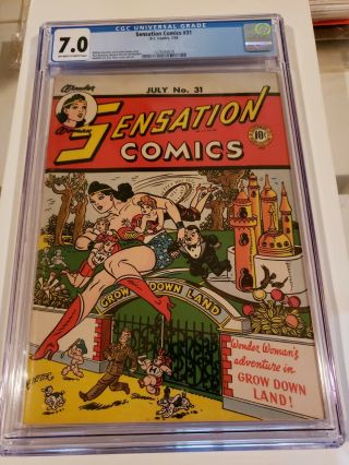 Sensation Comics 31 Cgc 7.  0,  Wonder Woman,  Only 15 On The Census (dc 1944)