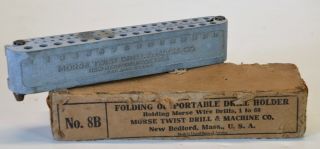 VINTAGE MORSE TWIST DRILL CO.  DRILL BIT HOLDER STAND INDEX orig box folding 1906 2