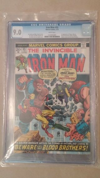 Iron Man 55 Cgc 9.  0 White Pages 1st Thanos,  Drax.  1973