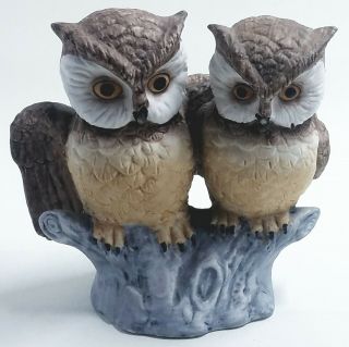 Vintage Porcelain Love Owls Sitting On Branch Friendship / Marriage No Chips 4 "