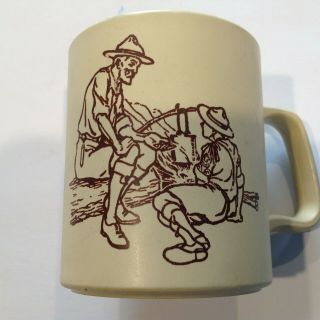 Vintage Plastic Coffee Mug Boy Scout Baden - Powell Sketch Scoutmaster Campfire
