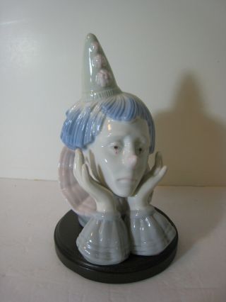 Sad Jester Clown Head Bust Figurine Gloss Figure W/wood Base