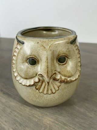 Vintage Uctci Stoneware Pottery Owl Mug Mid Century Modern