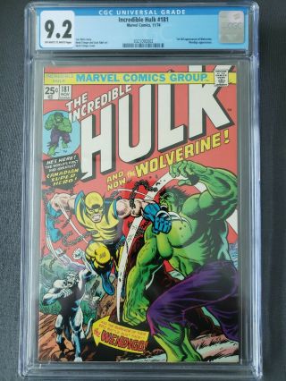 Incredible Hulk 181 Cgc 9.  2 First Full Appearance Of Wolverine 1974 Marvel