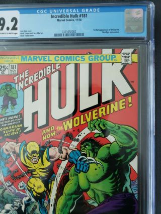 INCREDIBLE HULK 181 CGC 9.  2 FIRST FULL APPEARANCE OF WOLVERINE 1974 MARVEL 4