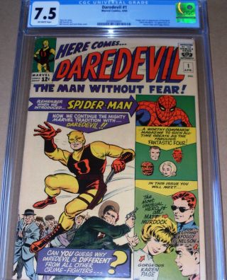 Daredevil 1 Cgc 7.  5 Marvel 1964 Spider - Man Fantastic Four Origin Matt Murdock