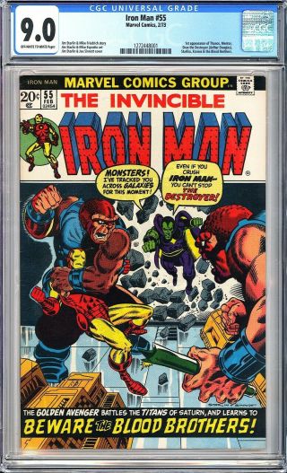 Iron Man 55 Cgc 9.  0 (1973) 1st App.  Of Thanos,  Mentor,  Drax The Destroyer L@@k