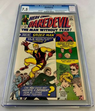 Daredevil 1 Cgc 7.  5 Marvel 1964 Spider - Man,  Origin Matt Murdock Hot Key