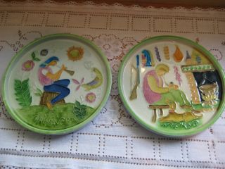 2 Vintage Hand Painted Italy Plates,  " Primavera ",  " Inverno "