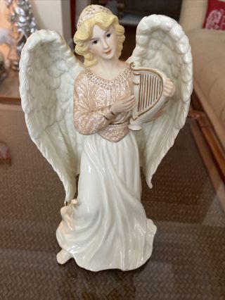 Vintage Porcelain Angel With Harp Figurine Wind Up Music Box 10 Inches