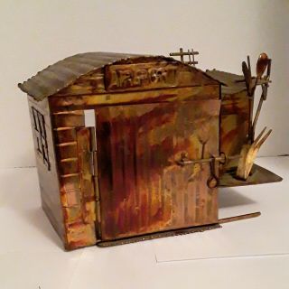 Music Box Vintage Copper Tin Art Sculpture Music Box Airplane Circling Hanger