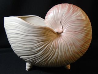 Vintage Fitz & Floyd Pink Ceramic Nautilus Sea Shell Coquille Planter