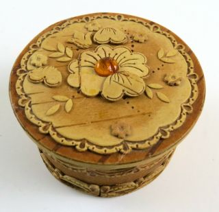 Vintage Hand Carved Round Artistic Cork Trinket Box,  Made In Russia