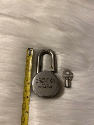 Vintage American Lock U.  S.  A.  Hardened Padlock Series Ht - 15 With Key Made In Usa