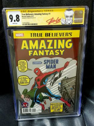 Signed Stan Lee Cgc 9.  8 True Believers: Fantasy 1 Spider - Man Reprint 15
