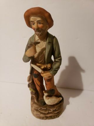 Homco Figurine 1417 - Old Man Farmer With Pipe And Knife With A Duck 8 "