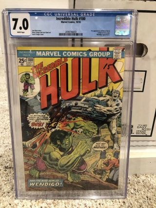 Incredible Hulk 180 Cgc 7.  0 White Pages Wolverine X - Men Avengers Spider - Man Thor