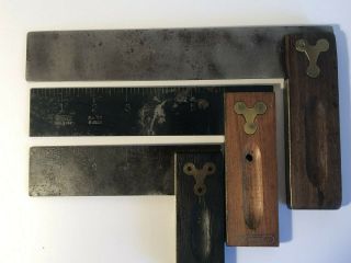3 Vintage Stanley Rosewood And Brass Try Squares