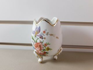 Vintage Limoges Porcelain 3 Legged Hand Painted Egg Cup France Flower Pattern