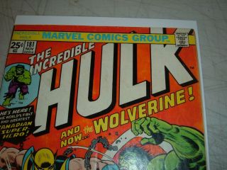 The Incredible Hulk 181,  1st App of Wolverine,  1974,  Complete,  Value Stamp 7.  0 6