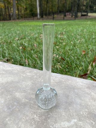 Vintage 6 " Clear Glass Controlled Bubbles Ball Bottom Bud Vase Euc