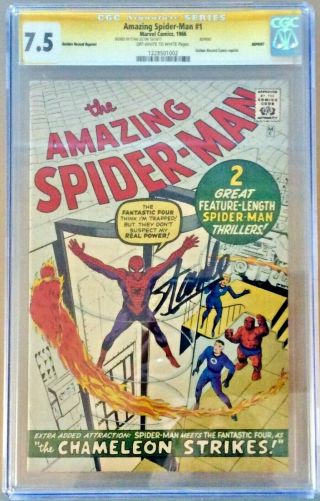 Spider - Man 1 Cgc 7.  5 Ss Signed Stan Lee Golden Record Reprint
