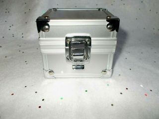Mini Aluminum Carrying Case Jewelry 3.  5 " Box Ring Necklace Hinged Cube Velvet