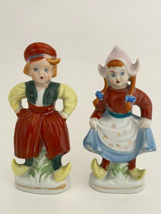 Vintage Japan Painted Porcelain Dutch Boy And Girl Figurines 6 " Tall