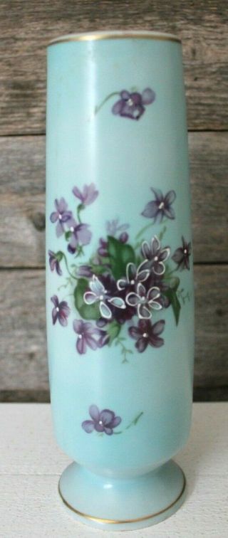 Vintage Norleans Japan Vase Hand Painted Satin Light Blue With Violets