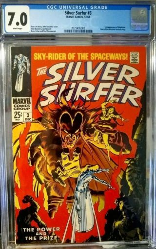 Silver Surfer 3 Cgc 7.  0 White Pages First 1st Appearance Mephisto Marvel 1968
