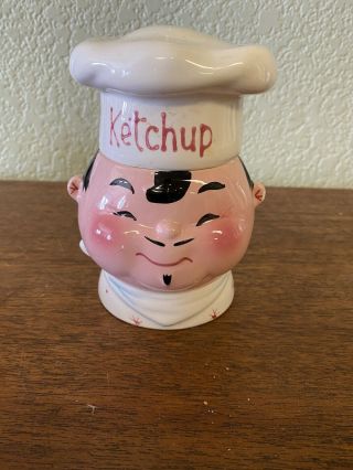 Vintage Napco 5f - 4410 1959 Chef Ketchup Jar With Serving Spoon On Lid Cleve Ohio