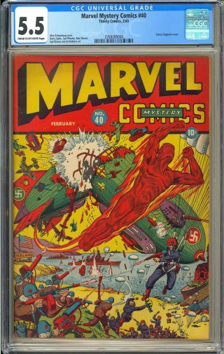 Marvel Mystery Comics 40 Classic Nazi Zeppelin Wwii Cover Timely 1943 Cgc 5.  5
