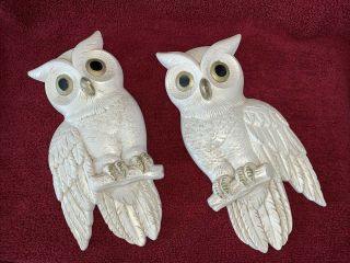 Miller Studio Chalkware Owl Wall Plaques 1978 Off White & Gold Vintage
