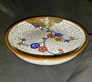 Antique Chinese Cloisonne / Enamel Floral Design Trinket Dish Vintage