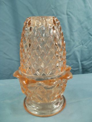 Brooke Crescent ? Indiana ? Pink Glass Diamond 2 Piece Courting Fairy Lamp