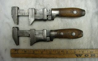 2 Antique Perfect Handle Design Monkey Wrenches,  Worth - 8 - 3/16 ",  Coe 