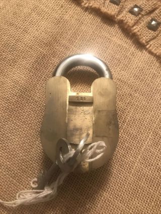 Old Vtg Vintage Brass Heavy Duty Padlock With 2 Keys Lock With Key