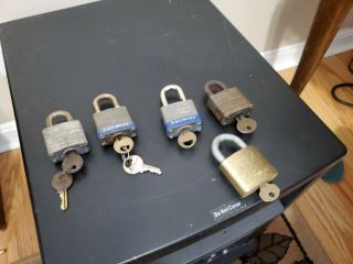Vintage Padlocks - Four 1 1/2 " Master Locks,  1 3/4 " Brass - All With Key