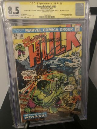 Incredible Hulk 180 Cgc Signed By Stan Lee,  Herb Trimpe,  Len Wien John Romita Sr