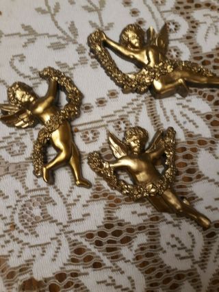 Vintage Homco Syroco Gold Cherub Angel Wall Hanging Picture Accents Set Of 3