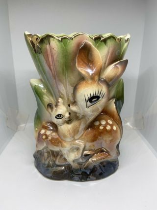 Vintage Kitsch Bambi/ Deer/ Fawn /planter Figurine Japan ? Ceramic.  Charming