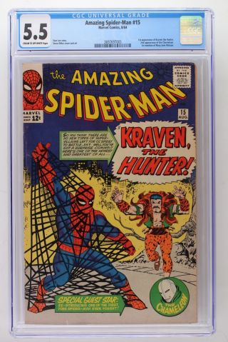 Spider - Man 15 - Marvel 1964 Cgc 5.  5 1st Appearance Of Kraven The Hunter