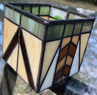 Partylite Stained Glass Tealight Votive Candle Holder Mission Style Square Cube