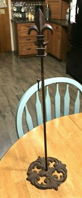 Vintage Wrought Iron Floor Stand With Hook (23 Inches Tall)