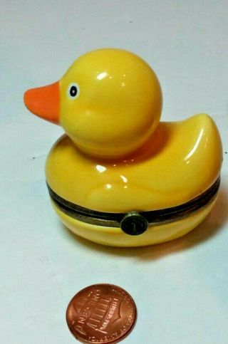 DEPT 56 Yellow “Rubber Ducky” Duck PORECELAIN Hinged Trinket Box RARE VTG DV7 2