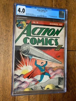 Action Comics 19 Consecutive Superman Covers Begin D.  C.  Comics 12/1939 Cgc 4.  0
