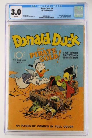 Four Color 9 - Cgc 3.  0 Gd/vg - Dell 1942 - 1st Donald Duck By Carl Barks