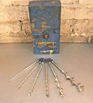 Vintage Craftsman 6 Pc Auger Bit Set In Metal Latching Case