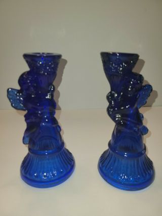 Angel Candlesticks Cobalt Blue Glass Candle Holders