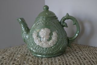 Euc Vintage Small Bisque Ceramic Teapot Victorian Women Cameo Teapot With Lid